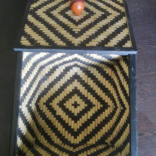 Bamboo Geometric Lid Top Storage Box