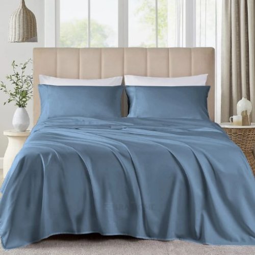 100% Organic Bamboo Mediterranean Blue Three Piece Bed Sheet Set
