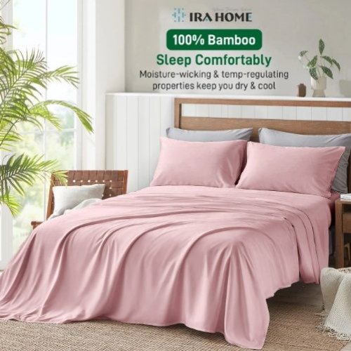 100% Organic Bamboo Rose Pink Four Piece Bed Sheet Set