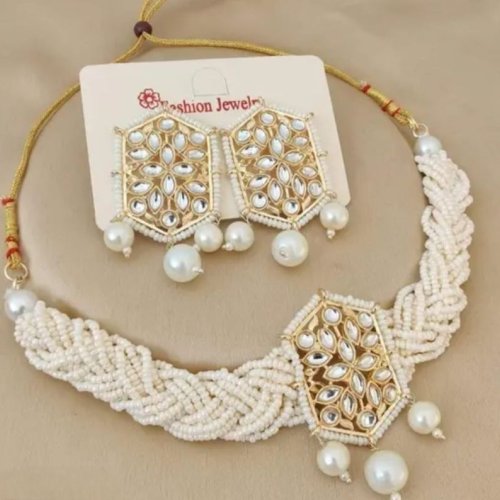 Braided Moti & Kundan Choker Set