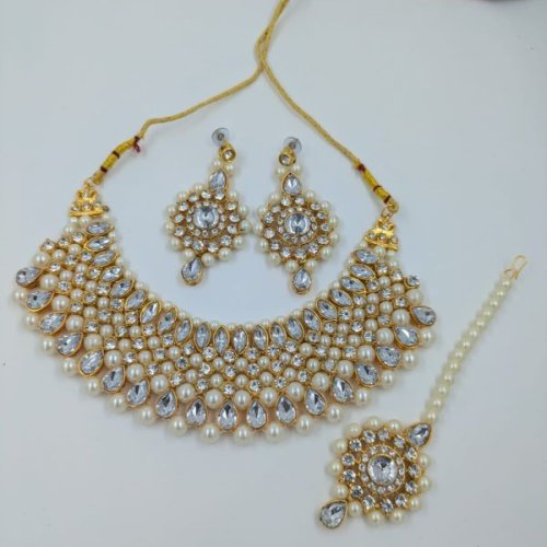 Classic White Kundan & Pearl Bridal Choker Set