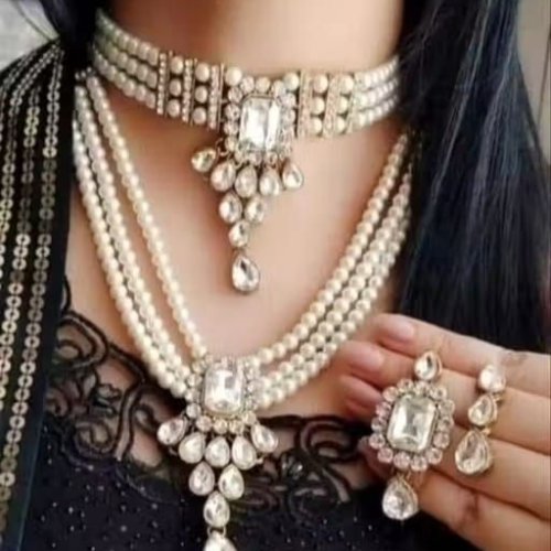 Elegant White Kundan & Pearl Layered Choker Set