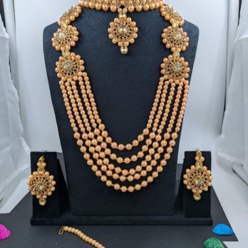 Grand Bridal Multi Strand Pearl & Kundan Necklace Set