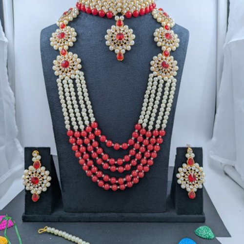 Grand Ruby & Pearl Bridal Necklace Set