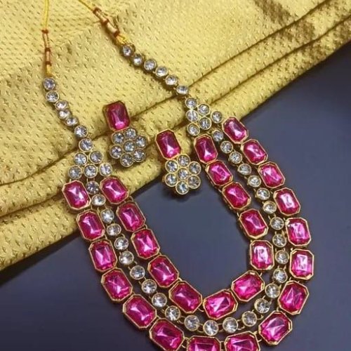 Pink Crystal & Kundan Necklace Set