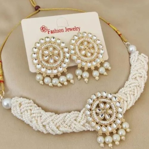 Traditional Kundan & Moti Braided Choker Set