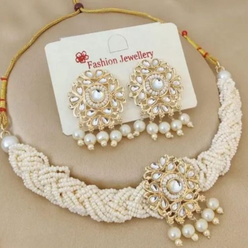 Traditional Moti & Kundan Braided Choker Set