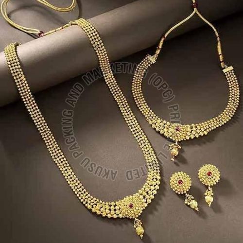 Designer Long Bridal Necklace Earrings Set