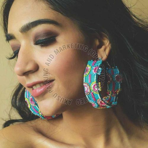Multi Color Beaded Hoop Earring