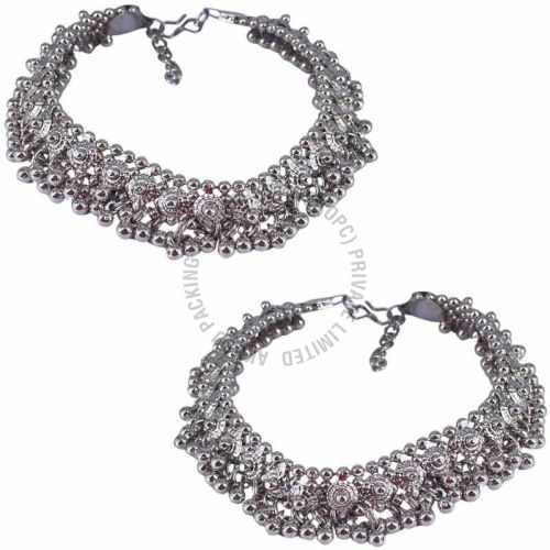Oxidized Silver Plated Anklet Pair