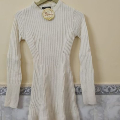 Beige Ladies Long Woolen Dress