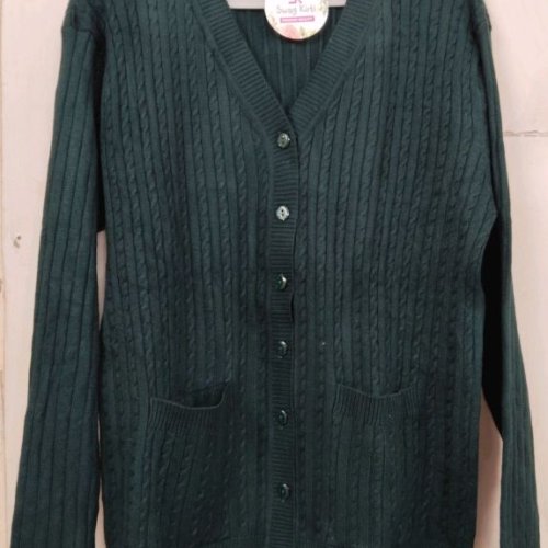 Dark Green Ladies Woolen Cardigan
