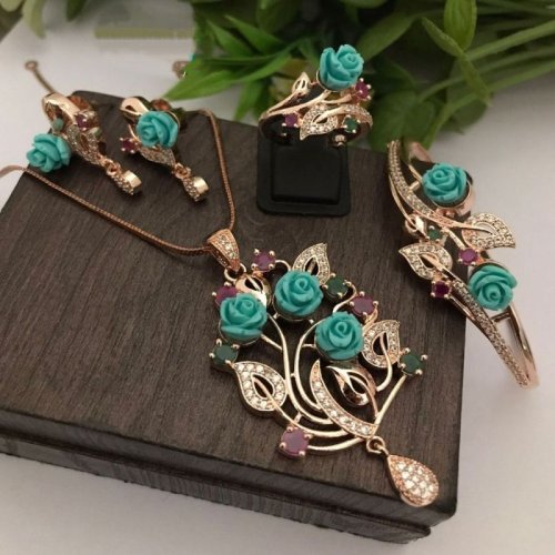 Sky Blue Stone Pendant Set