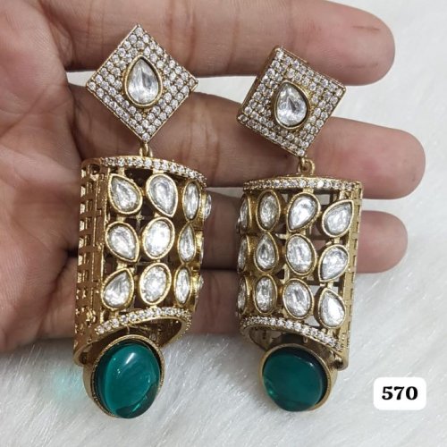 Mehendi Finish Kundan Jhumka Earrings