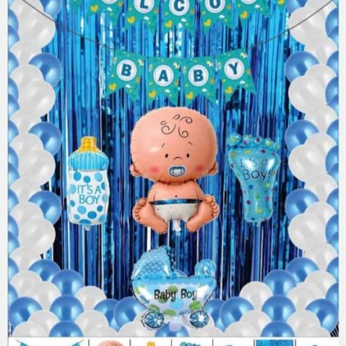 White Blue Welcome Baby Foil Balloon