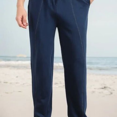 Mens Navy Blue Loose Fit Cotton Joggers