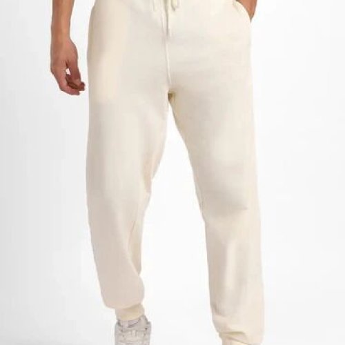 Mens Off White Zip Pocket Cotton Joggers