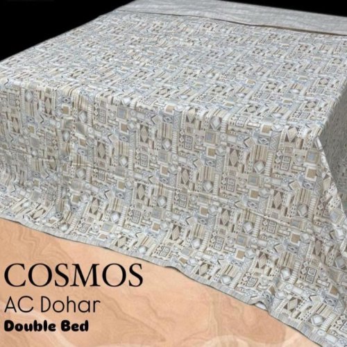 Beige Blue Cosmos AC Dohar Double Bed Sheets