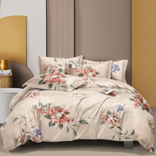 Blossom Haven Beige Pink Floral Cotton Comforter Set