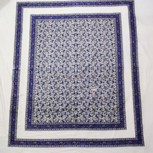Blue &AMP; White Ethnic Floral Cotton Double Bed Sheet