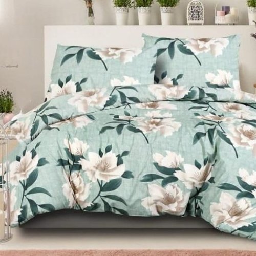 Botanic Calm Teal White Floral Cotton Comforter Set
