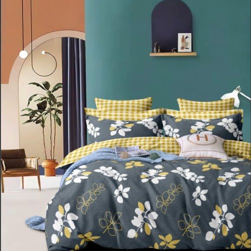 Dark Grey Floral Yellow Gingham Teal Terracotta Accent Soft Layer Comforter