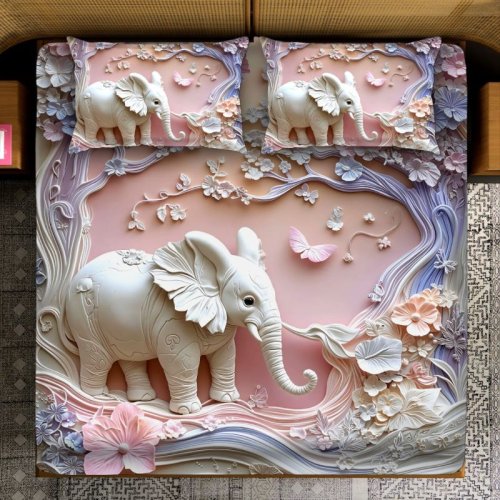 Elephant Blossom Butterfly Trail Print Embossed Touch Forest Grace Bedsheet