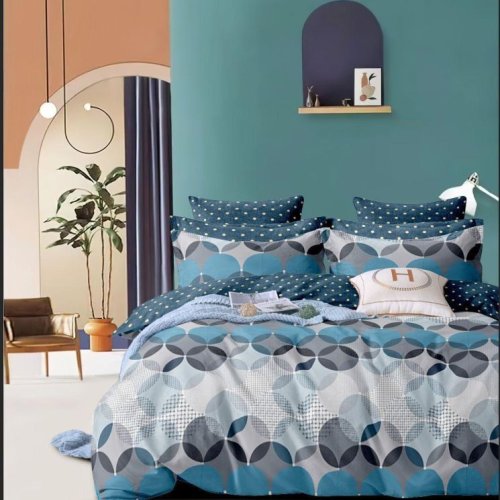 Geometric Dot Circle Blue &AMP; Grey Teal Accent Comforter