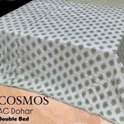 Green &AMP; White Cosmos AC Dohar Double Bed Sheets
