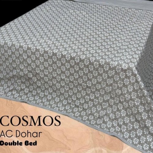 Grey &AMP; White Grid Floral Cosmos AC Dohar Double Bed Sheets