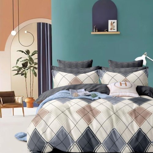 Grey Beige White Triangle Teal Arch Accent Soft Layer Comforter