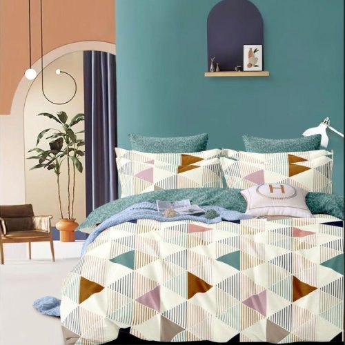 Multi Triangle Pink Green Teal Arch Accent Soft Layer Comforter