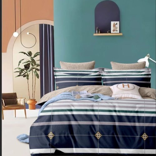 Navy Stripe Green Diamond Teal Arch Accent Soft Layer Comforter