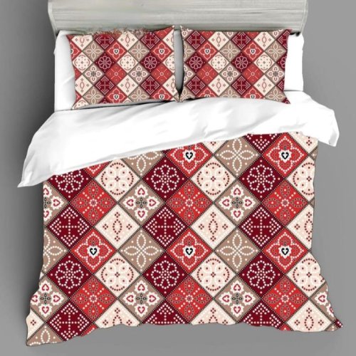 Red Mosaic Cotton Comforter Set