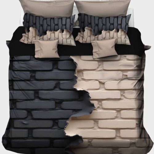 Split Brick Wall Torn Reveal Print Matte Texture Urban EDGE Bedsheet