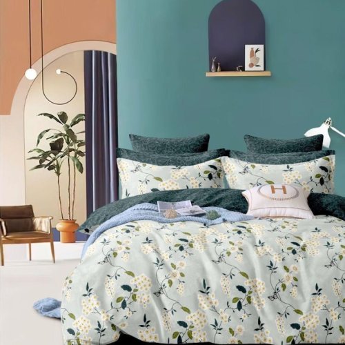 White Green Floral Print Monogram Pillow Cozy Layer Comforter