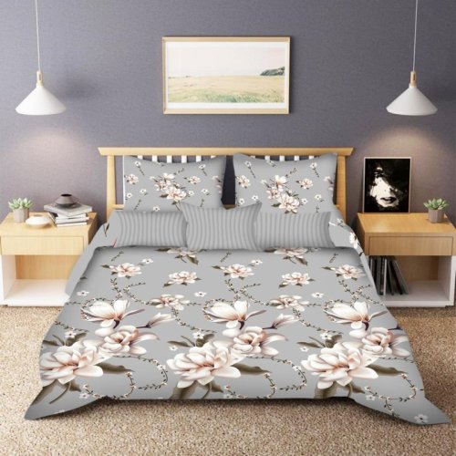 Woodland Whisper Grey &AMP; Pink Floral Cotton Comforter Set