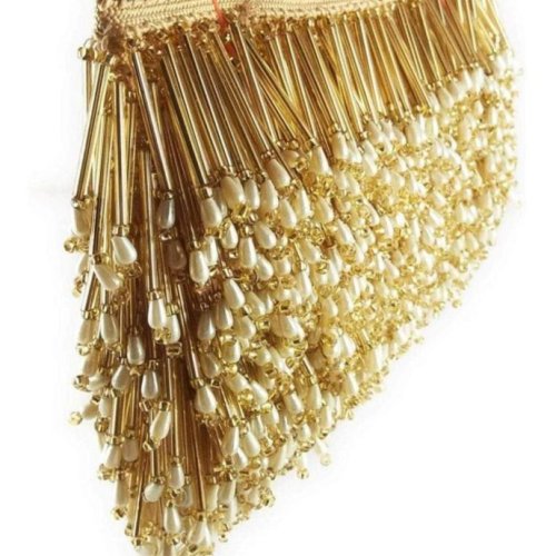 Golden Tube and Pearl Drop Beaded Fringe Lace Trim