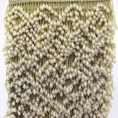 Heavy Pearl Drop Beaded Fringe Lace Trim