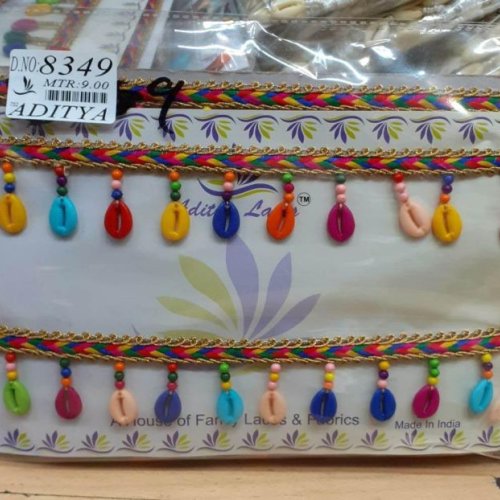 Multicolor Beaded and  Shell Decorative Lace Trim Handbag