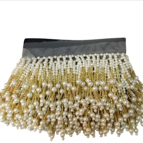 Pearl and Golden Beaded Fringe Lace Trim