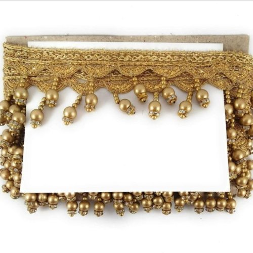 Stone Work  Golden Beaded Lace Trim
