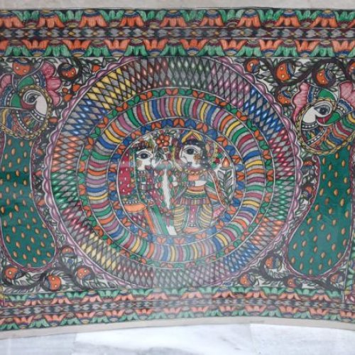 Multicolor Canvas Madhubani Painting