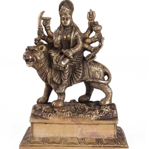 Antique Brass Sherawali Mata Statue