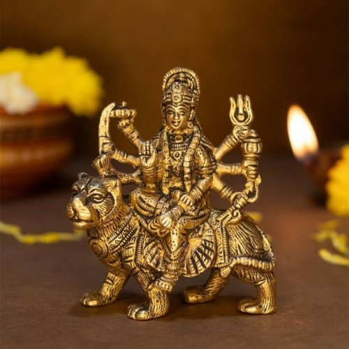 Brass Goddess Sherawali Mata Idol