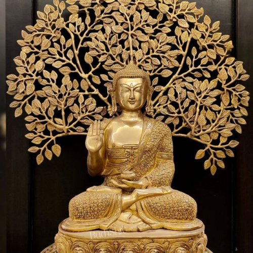 Brass Mahatma Buddha Statue With Bodhi Tree
