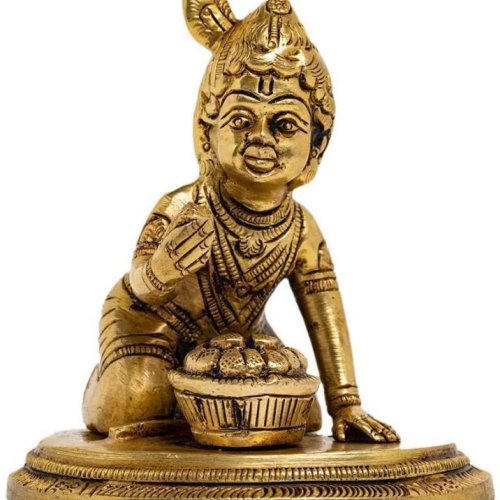 Golden Brass Bal Krishna Statue