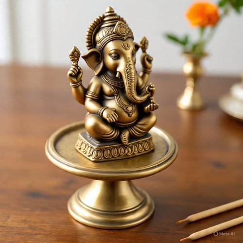 Golden Finish Brass Ganesh Statue