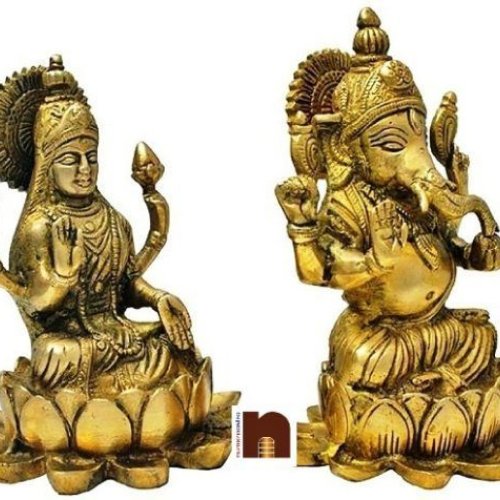 Golden Finish Brass Laxmi Ganesh Statue