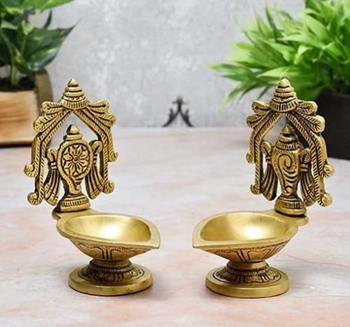 Shanku Chakra Antique Brass Diya